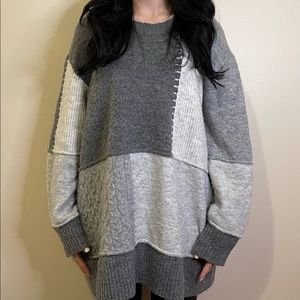 OVERSIZED PATCHWORK GREY ZARA SWEATER, SIZE: SMALL